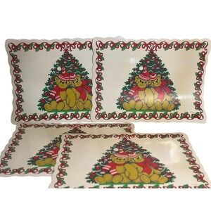 Vintage 90s Christmas Teddy Bear - Tree Placemats Set of 4 Holiday Dining 17x13